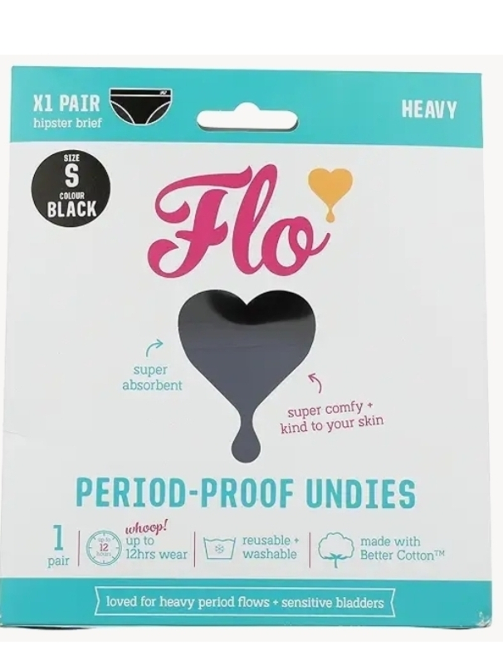 Flo Period-Proof Undies Hipster Brief - Black (Heavy)